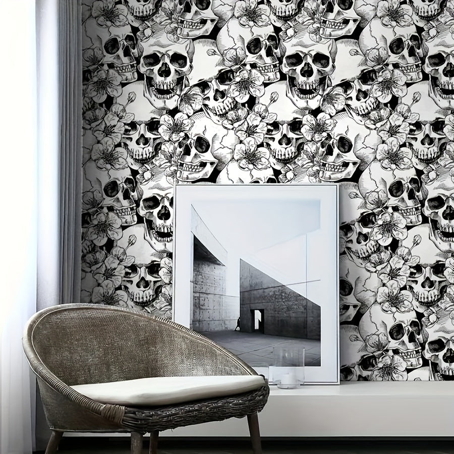 Self-Adhesive Vinyl Wallpaper - Detachable Animal Skull Pattern Wall Decor, Waterproof Soundproof Vinyl Wall Sticker for Living Room, Bedroom, Dining Room, Dorm, Shops, Bathroom - Random Match Easy Install Decal for Home Furn