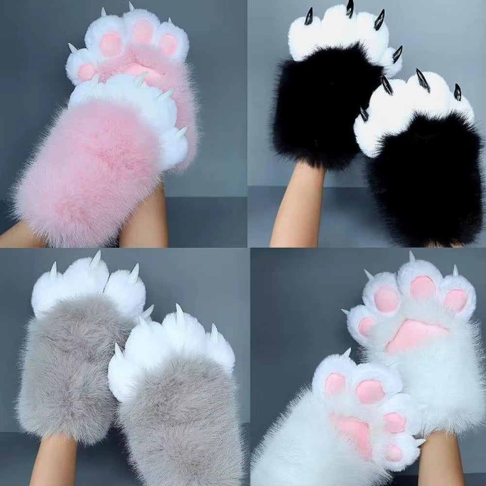 Kawaii Cartoon Cosplay Costume Gloves Furry Fursuit Kigurumi Plush Cat Paw Gloves Thicken Warm Cat Claw Mittens Gifts
