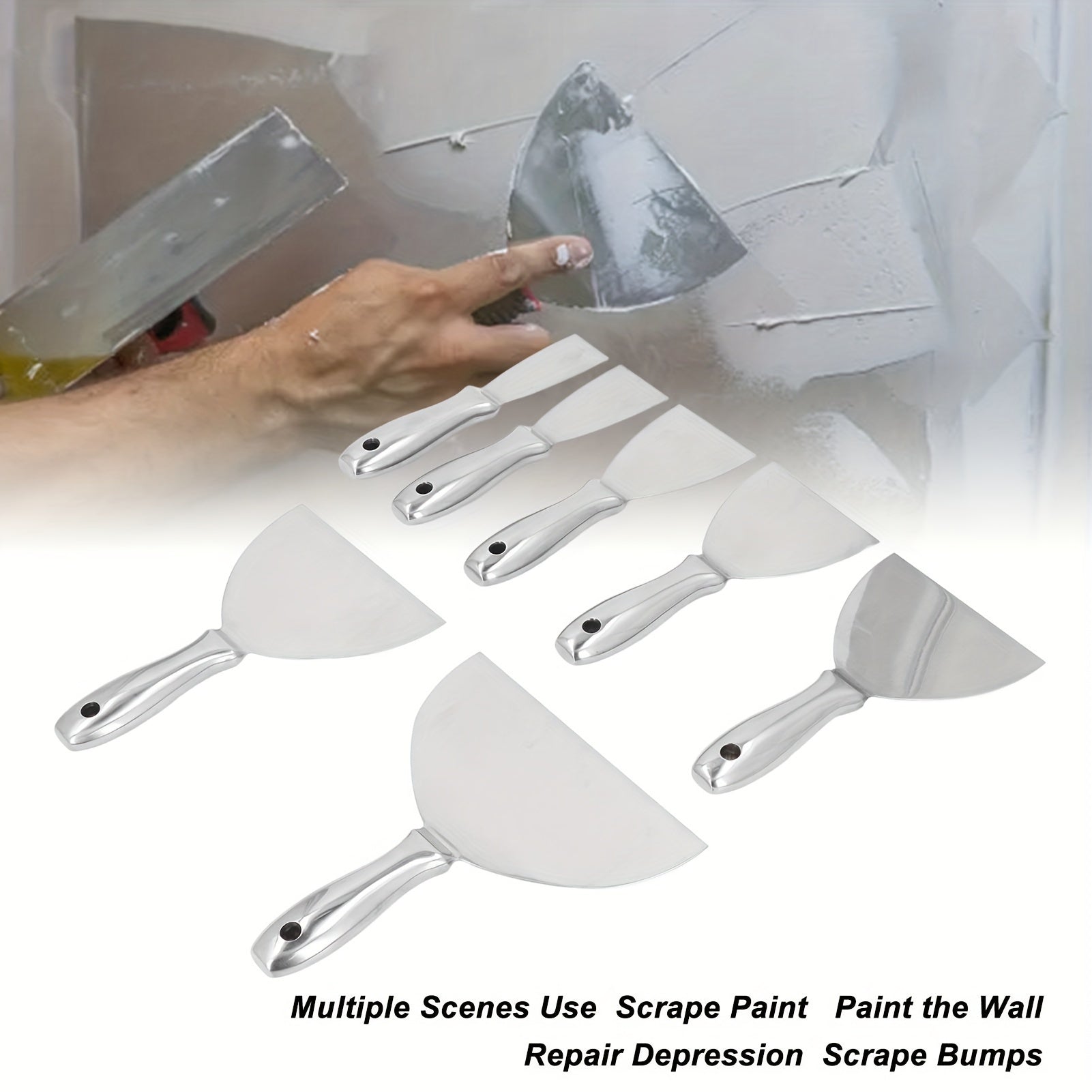 7 Pack Putty Knife Set Premium Polished All-Stainless Steel Scraper Tool for Drywall Finishing Scraping Paint, Taping Professional Grade Putty Blade Wallpaper Scraper