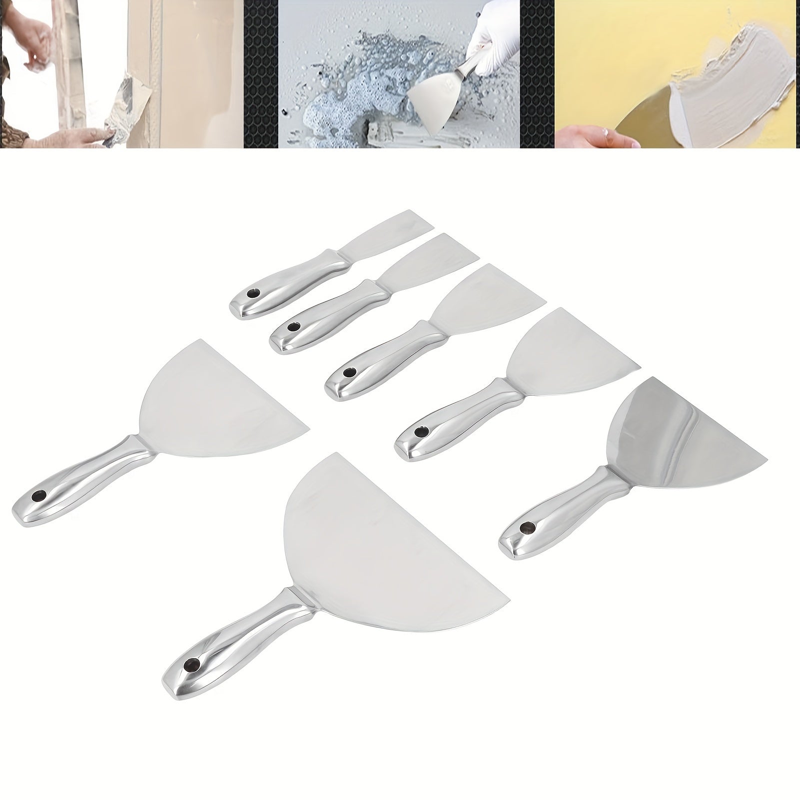 7 Pack Putty Knife Set Premium Polished All-Stainless Steel Scraper Tool for Drywall Finishing Scraping Paint, Taping Professional Grade Putty Blade Wallpaper Scraper