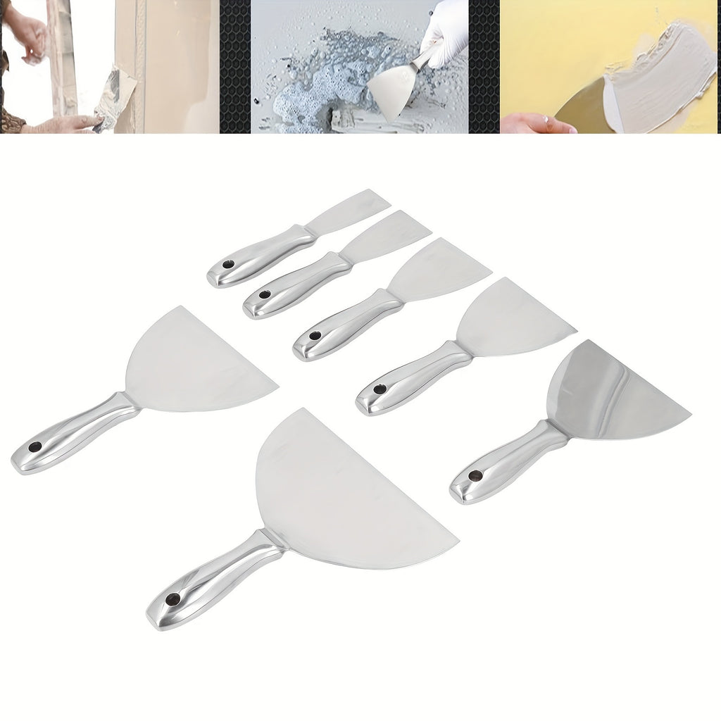7 Pack Putty Knife Set Premium Polished All-Stainless Steel Scraper Tool for Drywall Finishing Scraping Paint, Taping Professional Grade Putty Blade Wallpaper Scraper