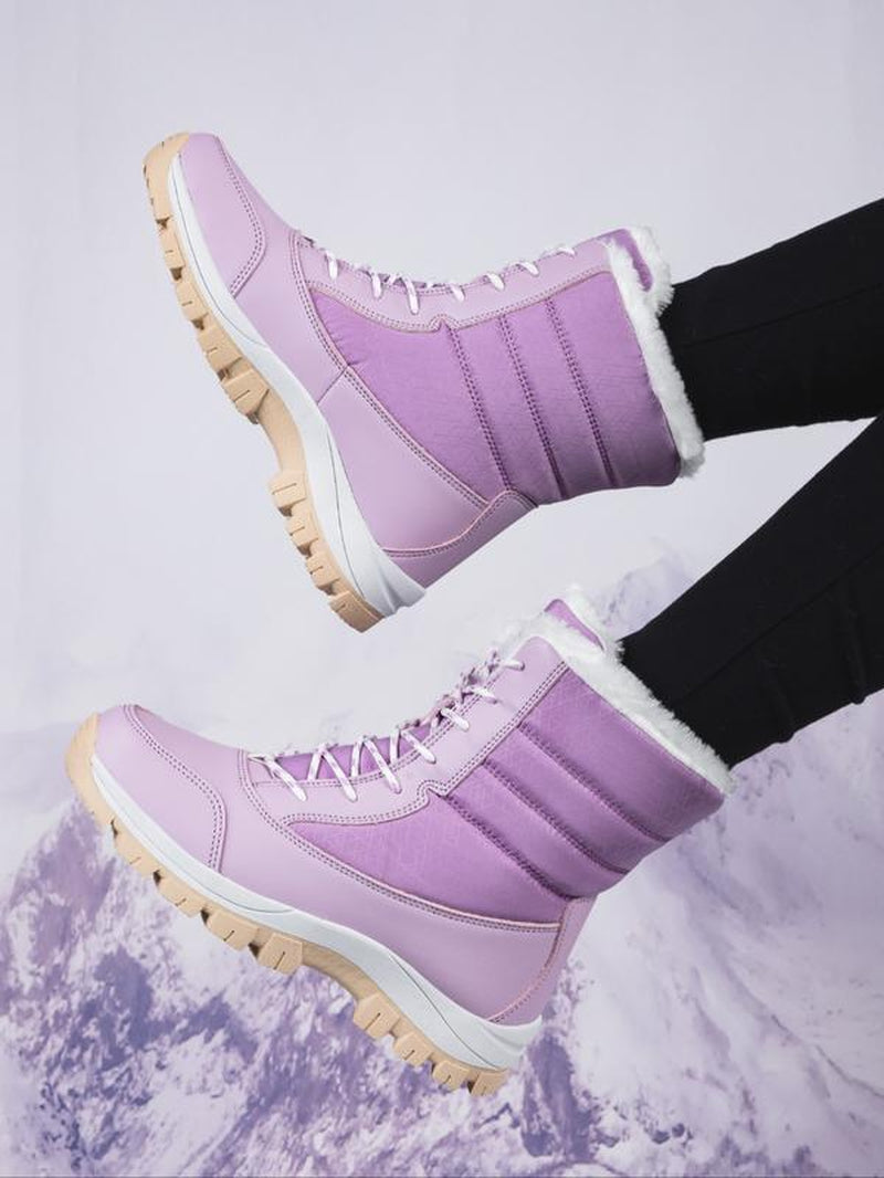 Women'S Warm Outdoor Lightweight Hiking Boots, Fall Winter Lace-Up Snow Boots, Fleece Lined, Windproof Non-Slip Waterproof, Daily Wear & Sports