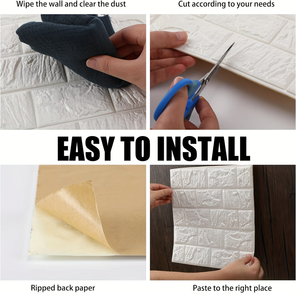 100pcs DIY 3D Wall Sticker Wallpaper, Wall Panel With Knife Foam Soft Brick Self Adhesive Waterproof Mould Proof Room Home Living Room Bahtroom Kitchen Bedding Room Decoration