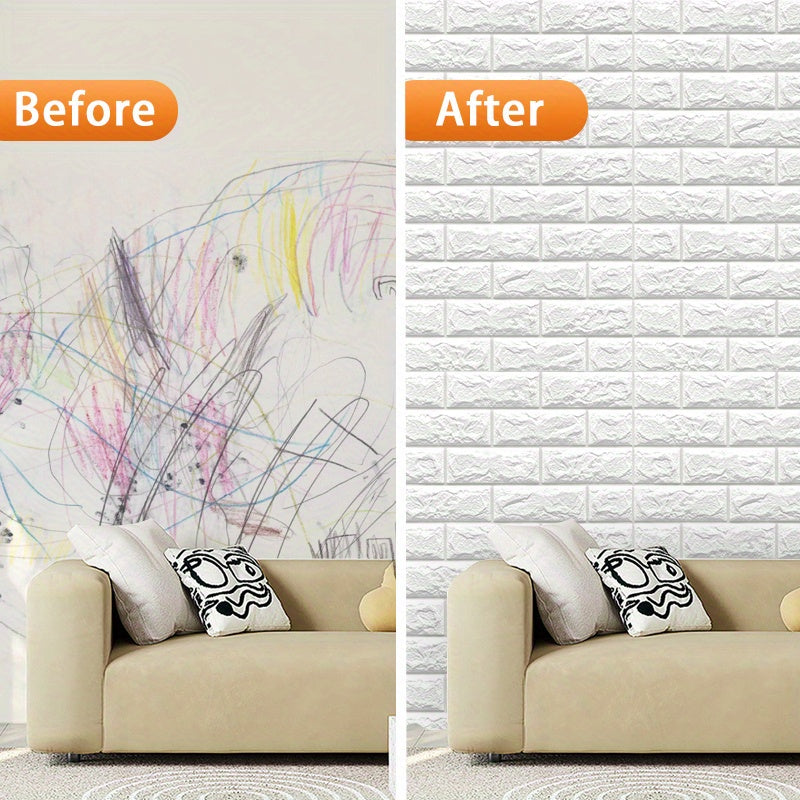 Self-Adhesive 3D Brick Wallpaper - Vinyl Wall Sticker, Washable Peel and Stick Foam Wall Tile for Living Room, Bedroom, Kitchen, Straight Match, Shapes and Stripes Style for Home, Office, and Dorm Decor
