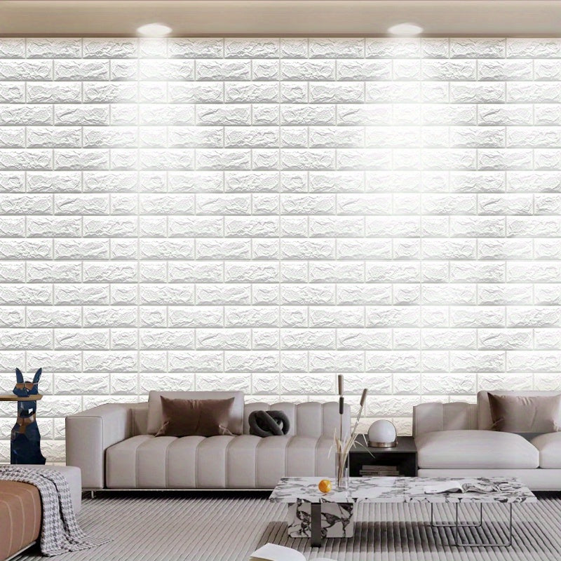 Self-Adhesive 3D Brick Wallpaper - Vinyl Wall Sticker, Washable Peel and Stick Foam Wall Tile for Living Room, Bedroom, Kitchen, Straight Match, Shapes and Stripes Style for Home, Office, and Dorm Decor