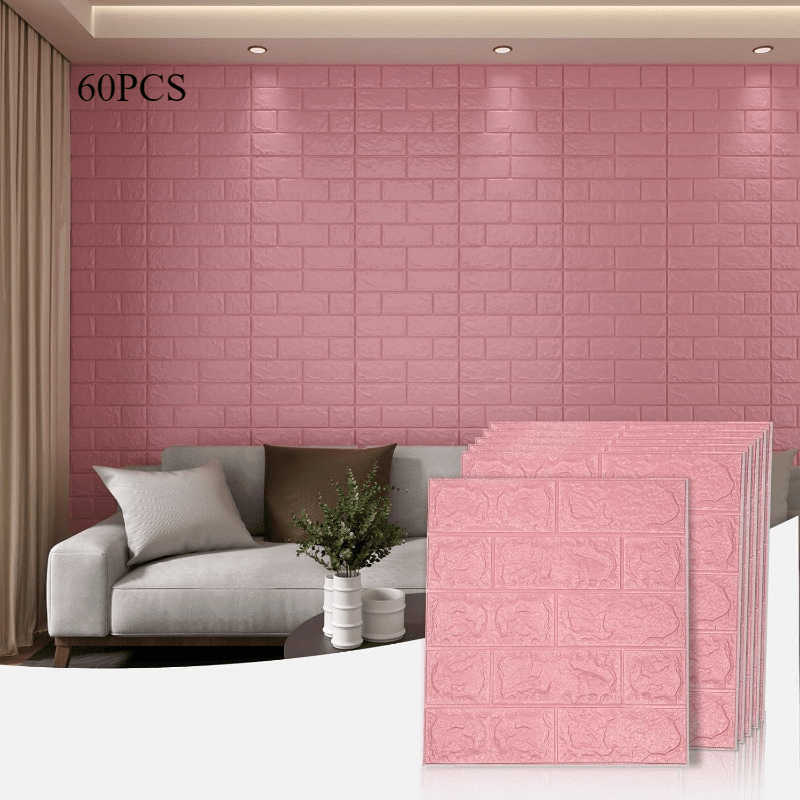 3D Wall Panels Peel and Stick, XPE Foam Stone 3D Wallpaper, Textured Faux Brick Wall Panels Pink. 40PCS/ 60PCS