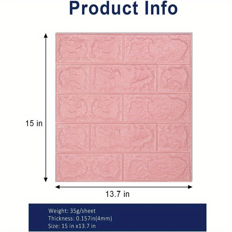 3D Wall Panels Peel and Stick, XPE Foam Stone 3D Wallpaper, Textured Faux Brick Wall Panels Pink. 40PCS/ 60PCS