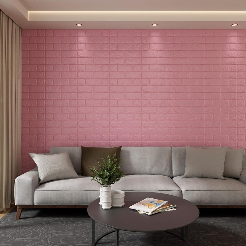 3D Wall Panels Peel and Stick, XPE Foam Stone 3D Wallpaper, Textured Faux Brick Wall Panels Pink. 40PCS/ 60PCS