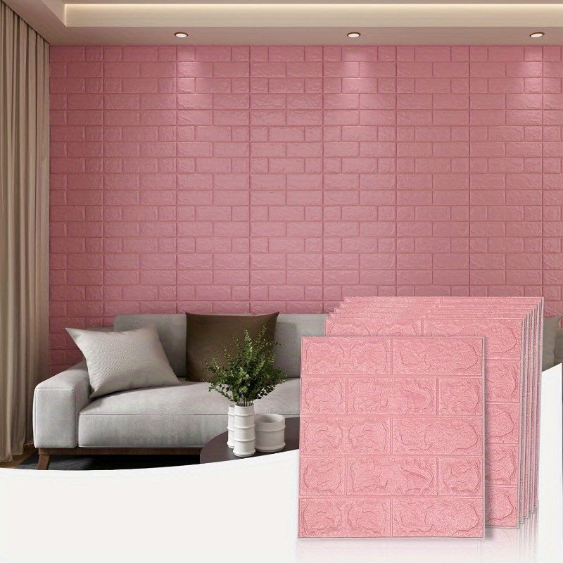 3D Wall Panels Peel and Stick, XPE Foam Stone 3D Wallpaper, Textured Faux Brick Wall Panels Pink. 40PCS/ 60PCS