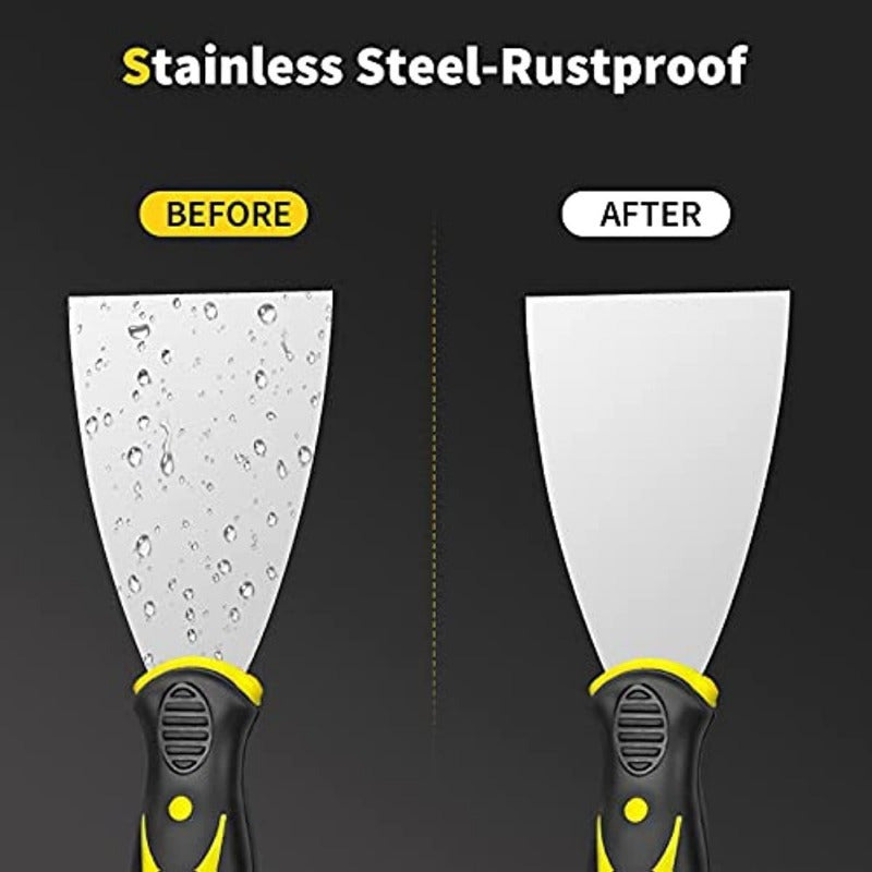 4-Pack Stainless Steel Putty Knives, 1, 1.5, 2.5, 6 Inches, Metal Paint Scraper, Taping Knife Tool for Drywall Repair, Wallpaper Removal, Putty, Plaster, Cement, Adhesive Application