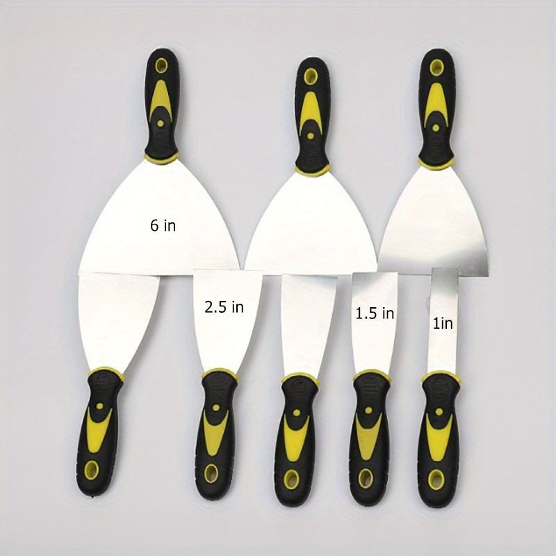 4-Pack Stainless Steel Putty Knives, 1, 1.5, 2.5, 6 Inches, Metal Paint Scraper, Taping Knife Tool for Drywall Repair, Wallpaper Removal, Putty, Plaster, Cement, Adhesive Application