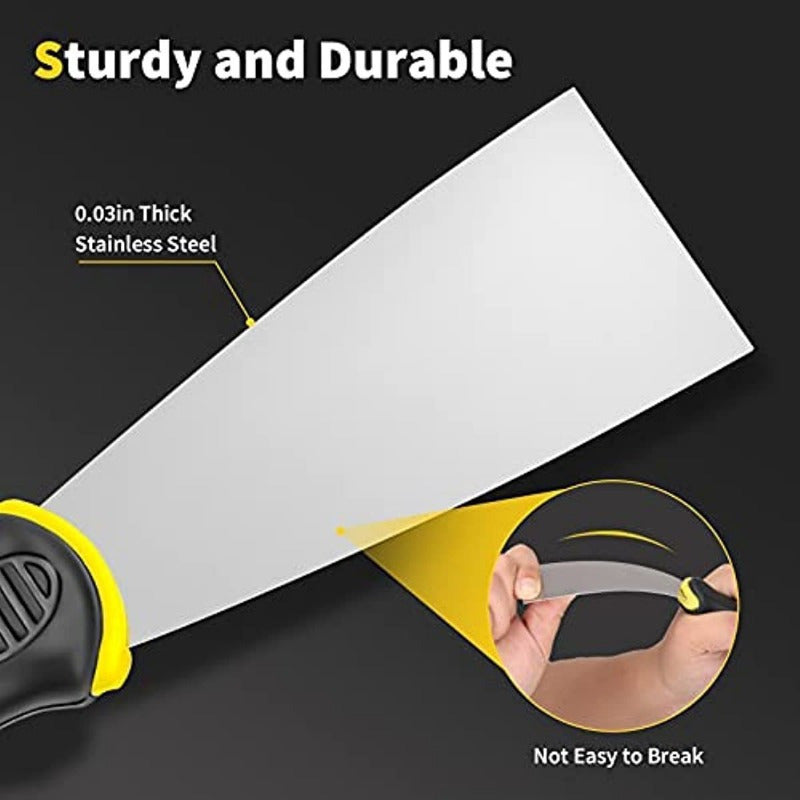 4-Pack Stainless Steel Putty Knives, 1, 1.5, 2.5, 6 Inches, Metal Paint Scraper, Taping Knife Tool for Drywall Repair, Wallpaper Removal, Putty, Plaster, Cement, Adhesive Application