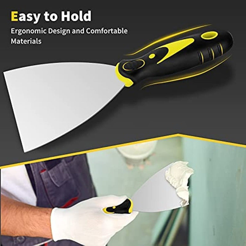 4-Pack Stainless Steel Putty Knives, 1, 1.5, 2.5, 6 Inches, Metal Paint Scraper, Taping Knife Tool for Drywall Repair, Wallpaper Removal, Putty, Plaster, Cement, Adhesive Application