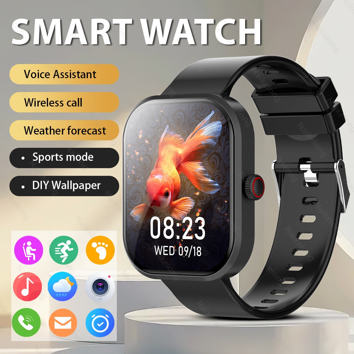 1.85" Full Touch Screen Smartwatch with Multiple Sports Modes, Wireless Call/Dial, Customizable Wallpaper, Notifications & Caller ID, Compatible with iPhone/Android, USB Charging, ≤36V Operating Voltage, Rechargeable Lithiu