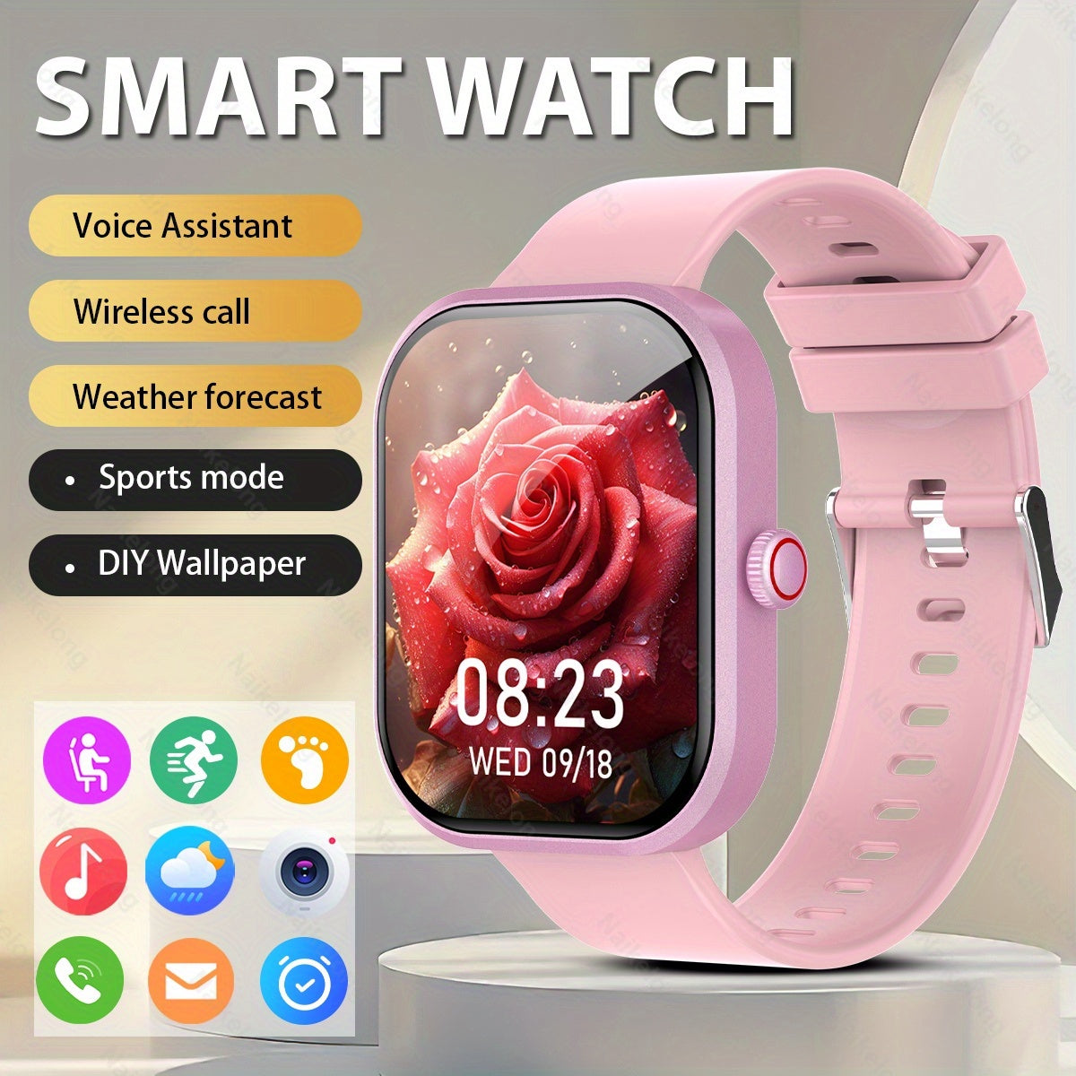 1.85" Full Touch Screen Smartwatch with Multiple Sports Modes, Wireless Call/Dial, Customizable Wallpaper, Notifications & Caller ID, Compatible with iPhone/Android, USB Charging, ≤36V Operating Voltage, Rechargeable Lithiu