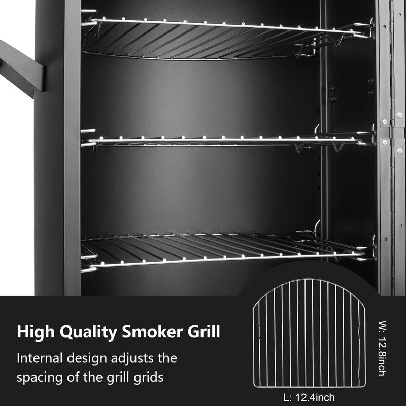 MBY Vertical Propane Smoker Set with Cover, BBQ Smoker Grill, Three Removable Smoking Shelves, Temperature Control, Alloy Steel