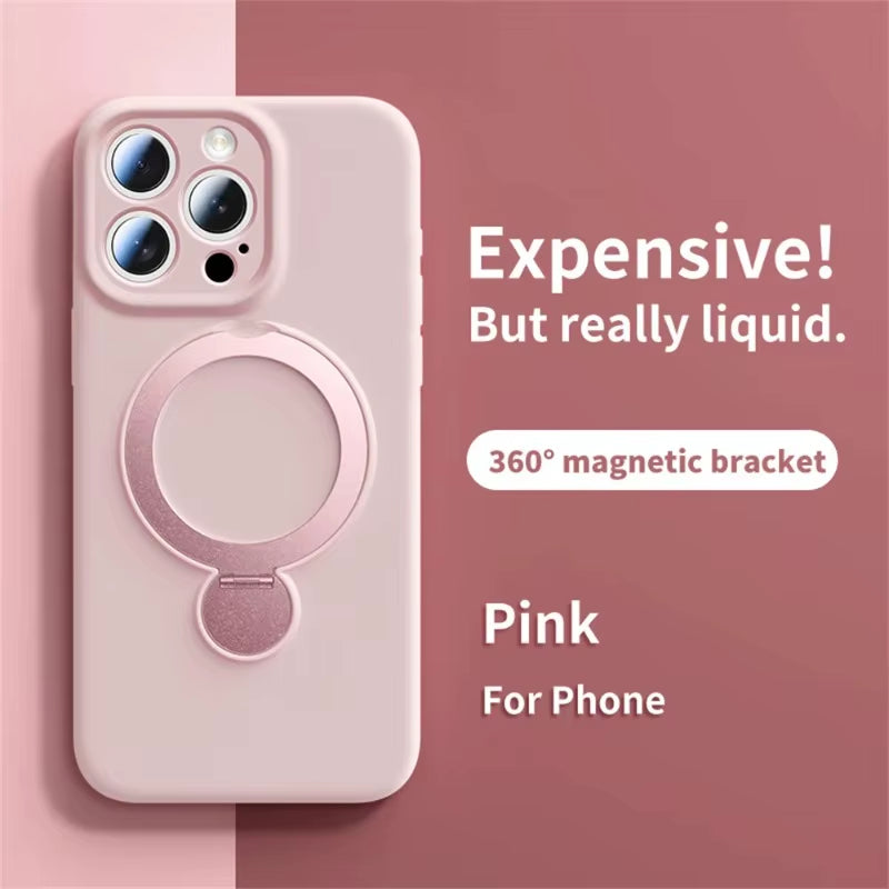 Magnetic Bracket Phone Case for  Air 17 16 15 14 13 Pro Max for Magsafe Liquid Silicone 360°Rotate Metal Ring Stand Cover