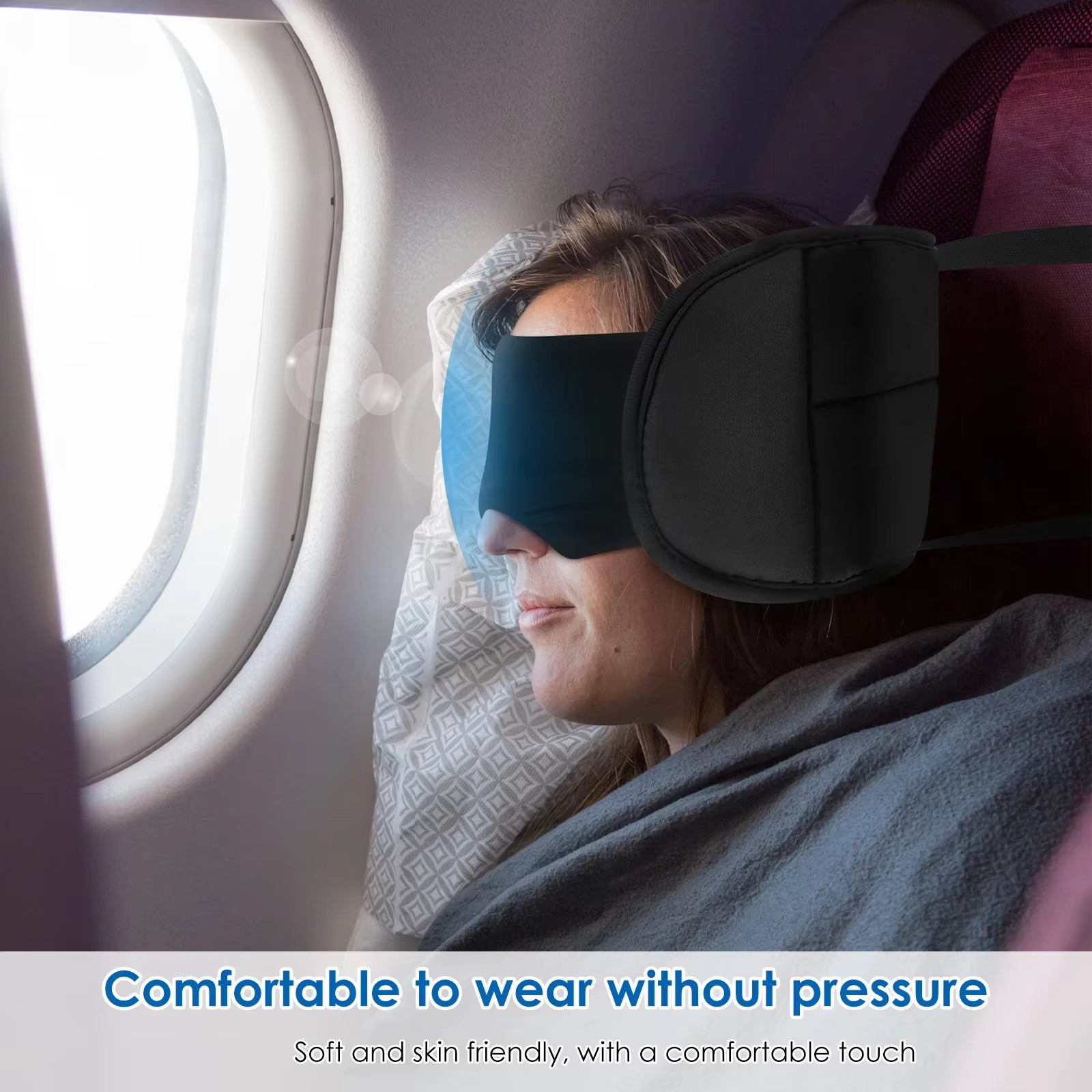 2 in 1 Travel Pillow Cotton Comfortable Neck Headrest with Eye Mask and Storage Bag 360° Support Airplane Pillow for Travelling