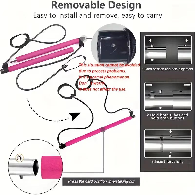 Multifunctional Pilates Bar Combination Fitness Bar Yoga Chest Expansion Tension Rope Back Trainer Elastic Rope Stretching Belt