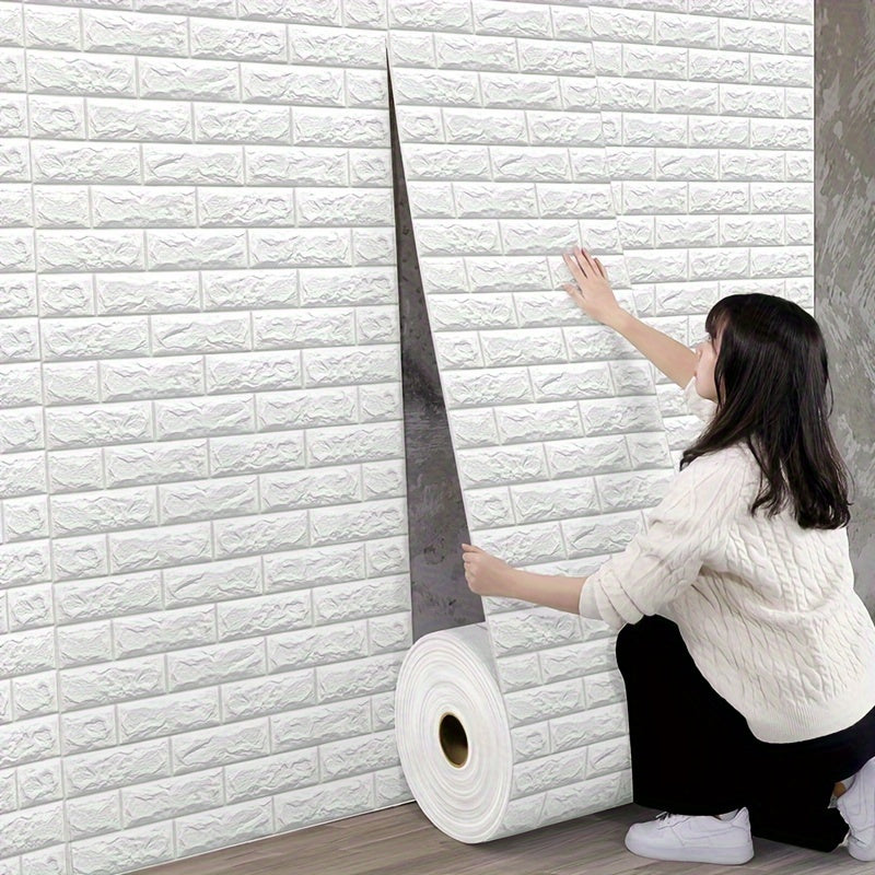 Self-Adhesive 3D Brick Wallpaper - Vinyl Wall Sticker, Washable Peel and Stick Foam Wall Tile for Living Room, Bedroom, Kitchen, Straight Match, Shapes and Stripes Style for Home, Office, and Dorm Decor