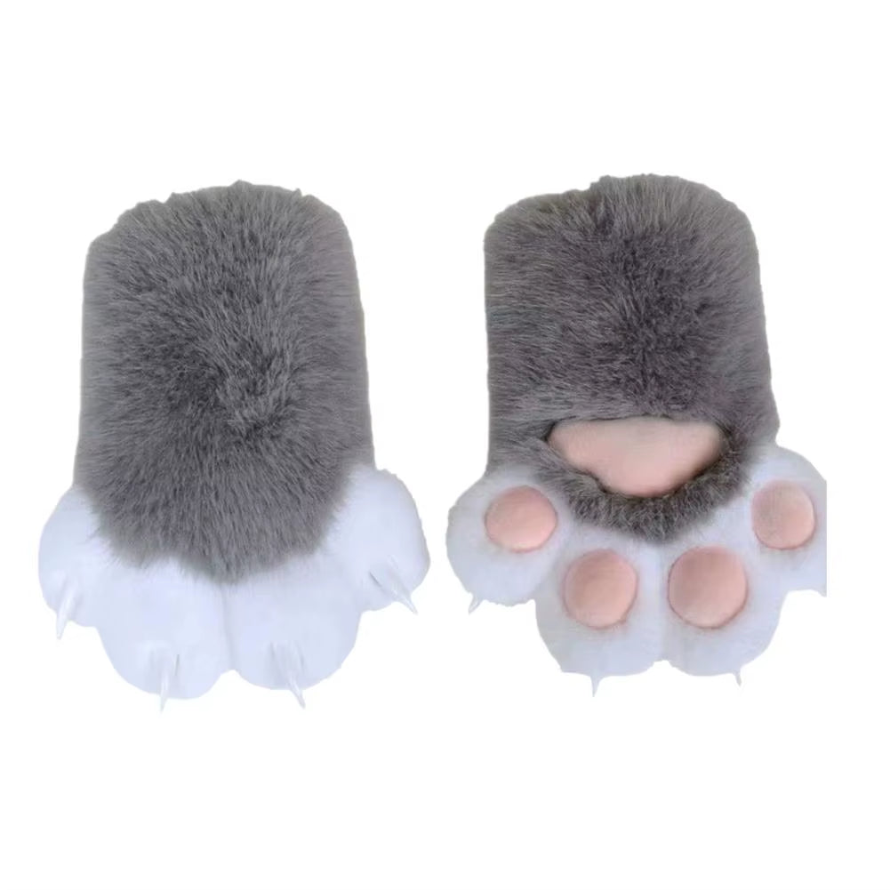 Kawaii Cartoon Cosplay Costume Gloves Furry Fursuit Kigurumi Plush Cat Paw Gloves Thicken Warm Cat Claw Mittens Gifts