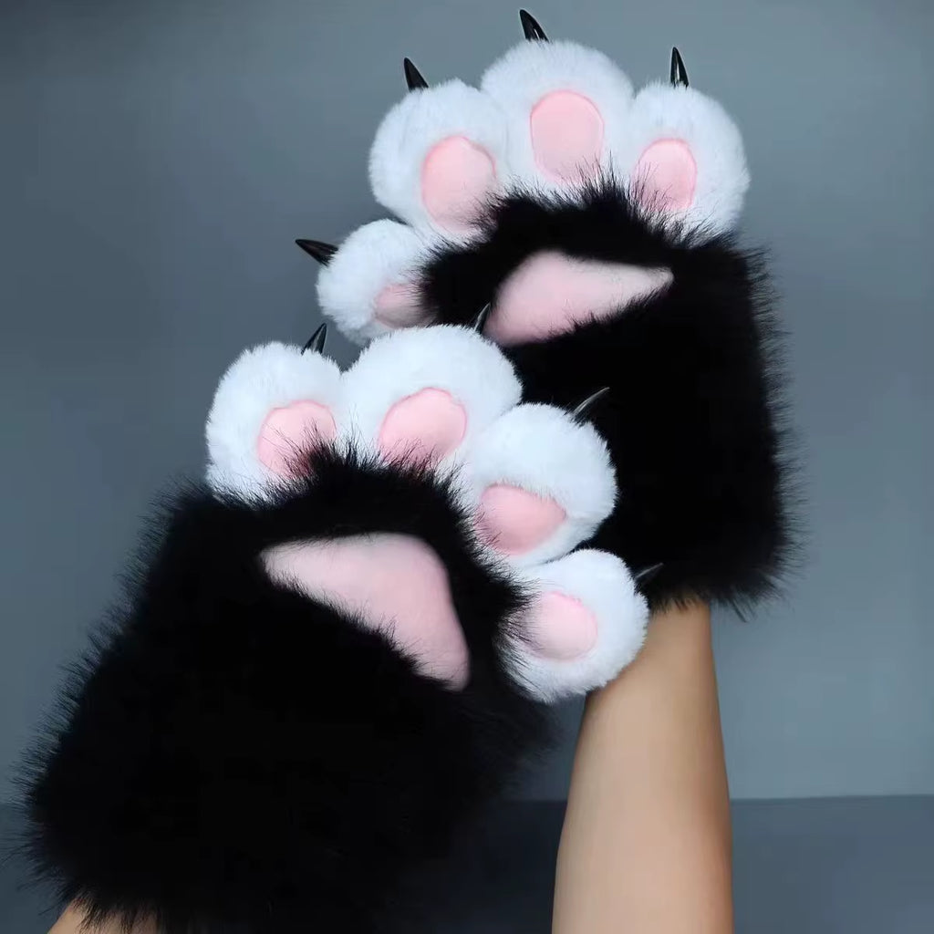 Kawaii Cartoon Cosplay Costume Gloves Furry Fursuit Kigurumi Plush Cat Paw Gloves Thicken Warm Cat Claw Mittens Gifts