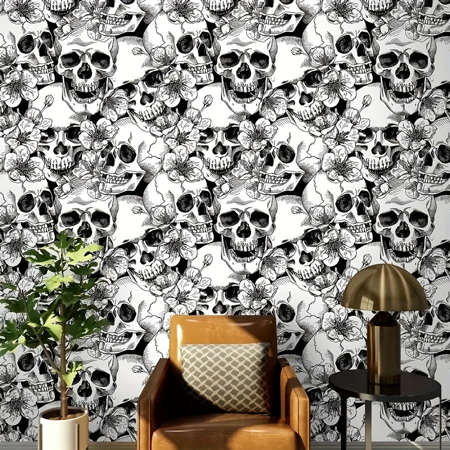 Self-Adhesive Vinyl Wallpaper - Detachable Animal Skull Pattern Wall Decor, Waterproof Soundproof Vinyl Wall Sticker for Living Room, Bedroom, Dining Room, Dorm, Shops, Bathroom - Random Match Easy Install Decal for Home Furn