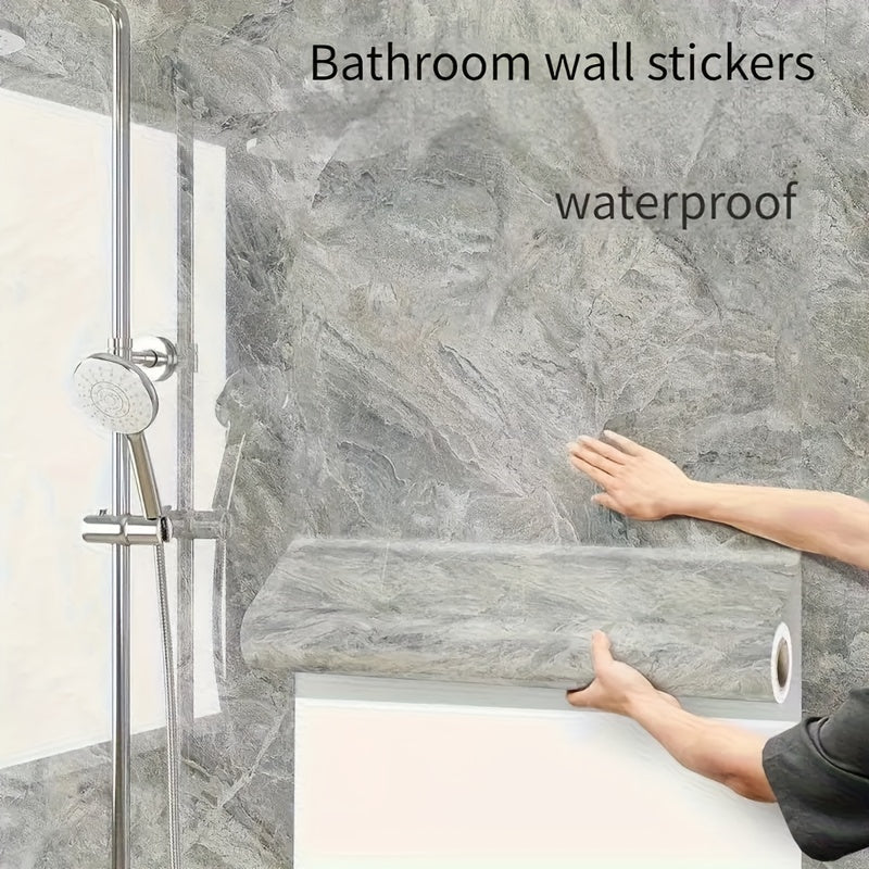 Waterproof Peel & Stick Marble Wallpaper - Self-Adhesive Vinyl Bathroom Wall Stickers with Realistic Veining, High Quality Textured Marble Design for Moisture-Resistant Home Decor, Easy Install Classic Style Wallpaper for Bat