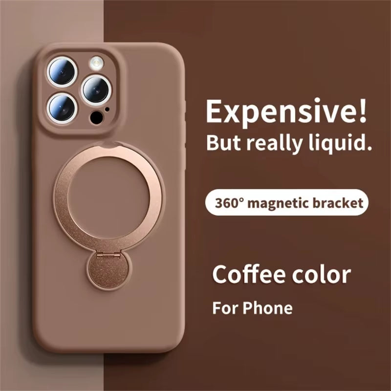 Magnetic Bracket Phone Case for  Air 17 16 15 14 13 Pro Max for Magsafe Liquid Silicone 360°Rotate Metal Ring Stand Cover