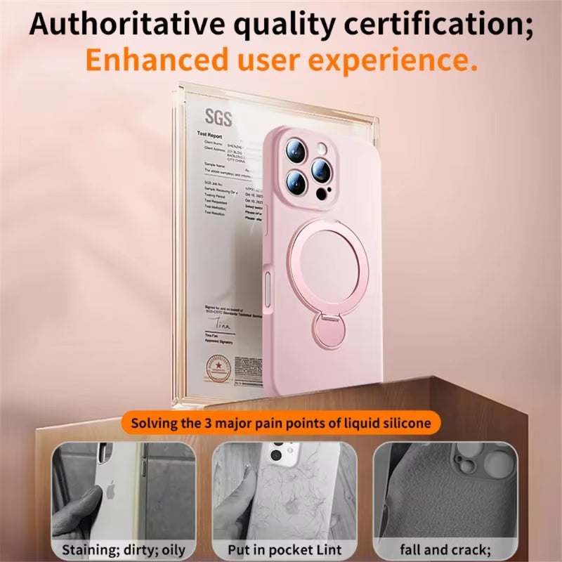 Magnetic Bracket Phone Case for  Air 17 16 15 14 13 Pro Max for Magsafe Liquid Silicone 360°Rotate Metal Ring Stand Cover