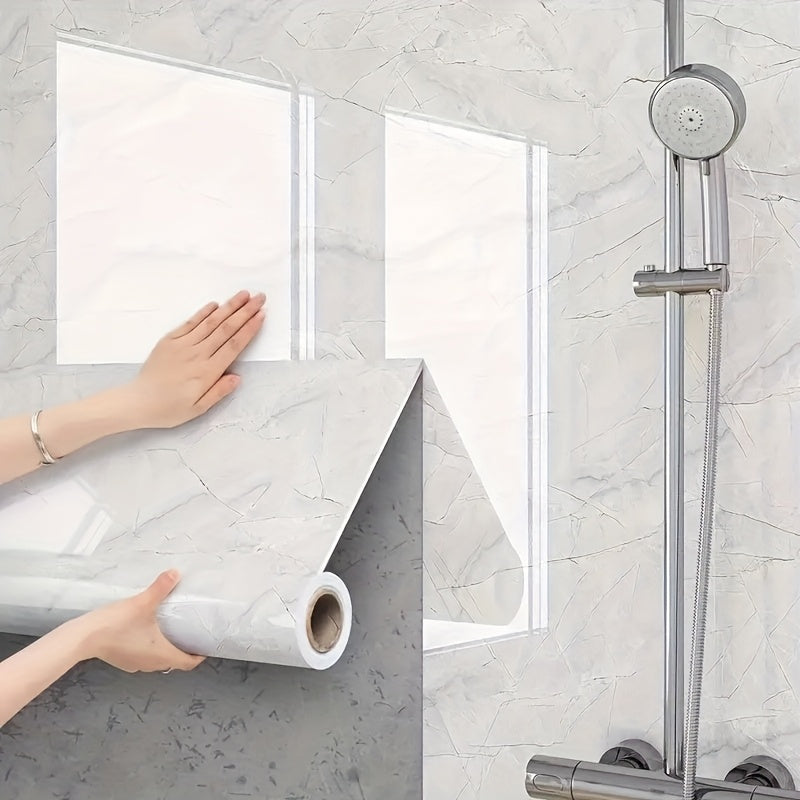 Waterproof Peel & Stick Marble Wallpaper - Self-Adhesive Vinyl Bathroom Wall Stickers with Realistic Veining, High Quality Textured Marble Design for Moisture-Resistant Home Decor, Easy Install Classic Style Wallpaper for Bat