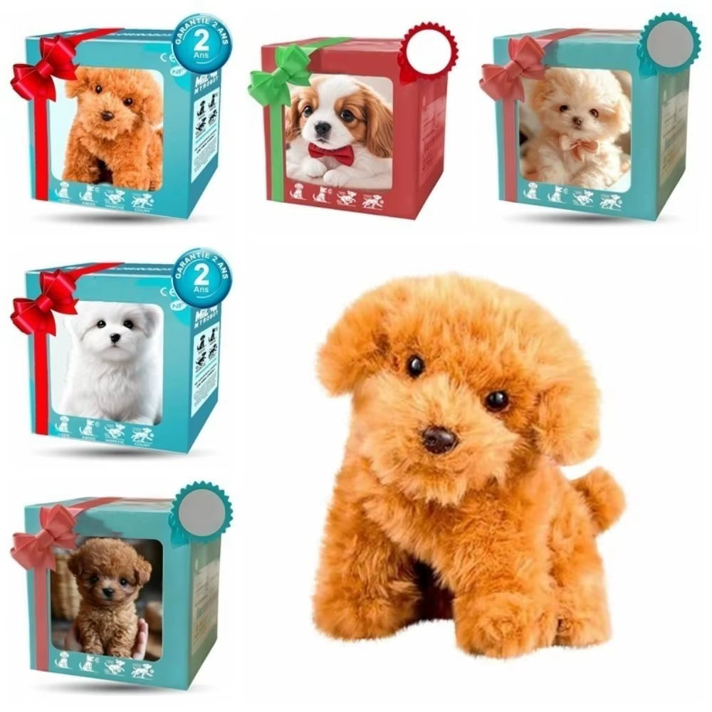Stuffed Animals Realistic Robotic Puppy Tail Wagging Interactive Plush Robot Dog Soft Plush Barking Walking Dog Toy Kids Gift