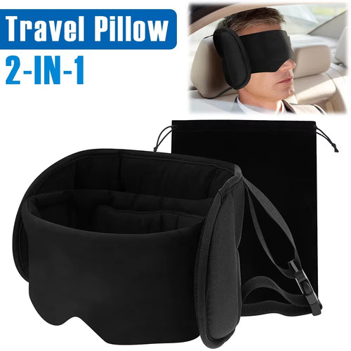 2 in 1 Travel Pillow Cotton Comfortable Neck Headrest with Eye Mask and Storage Bag 360° Support Airplane Pillow for Travelling