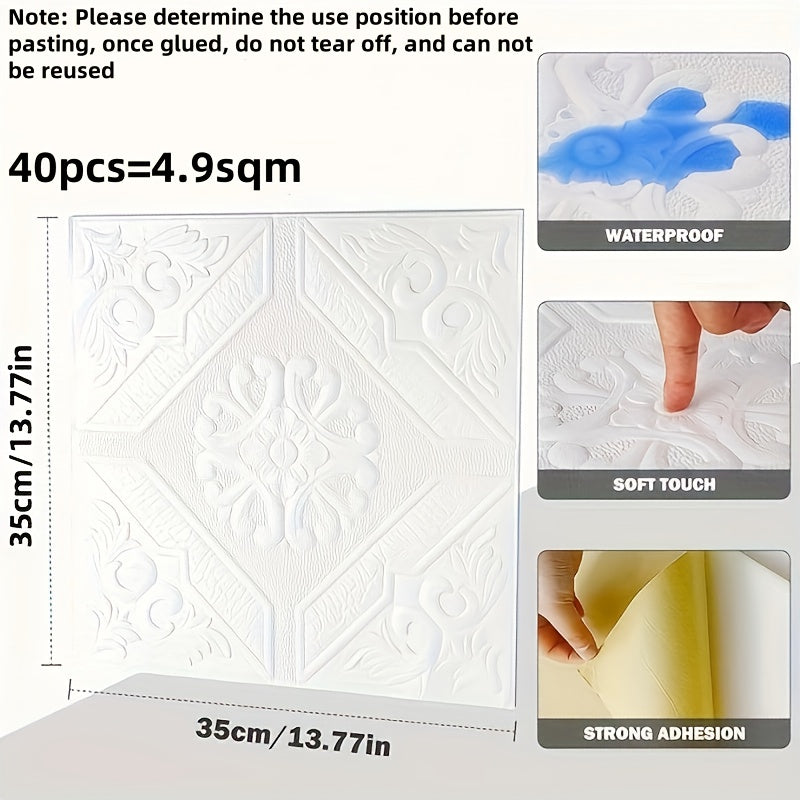 WONGIRL 40-Pack 3D Peel and Stick PVC Wall Tiles, Waterproof and Oil-Proof, Removable Vinyl Wallpaper for Kitchen, Bathroom, Living Room Decor, Foldable Design, Multicolor Options