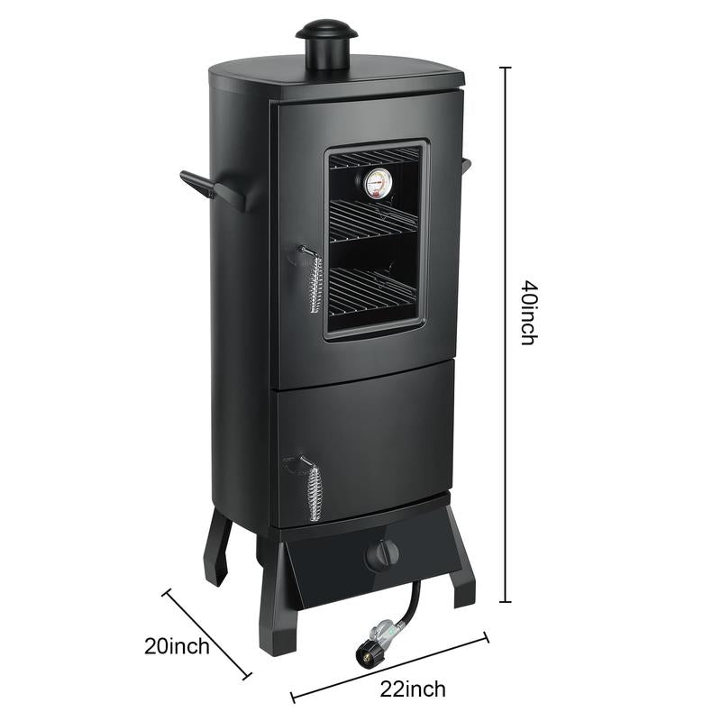 MBY Vertical Propane Smoker Set with Cover, BBQ Smoker Grill, Three Removable Smoking Shelves, Temperature Control, Alloy Steel