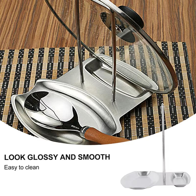 Stainless Steel Pot Lid Rack and Spoon Rest Holder Kitchen Tool for Organizing Cooking Utensils Sleek Silver Design for Countert