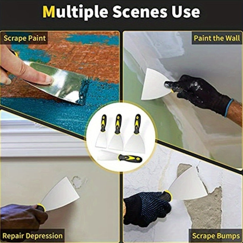 4-Pack Stainless Steel Putty Knives, 1, 1.5, 2.5, 6 Inches, Metal Paint Scraper, Taping Knife Tool for Drywall Repair, Wallpaper Removal, Putty, Plaster, Cement, Adhesive Application