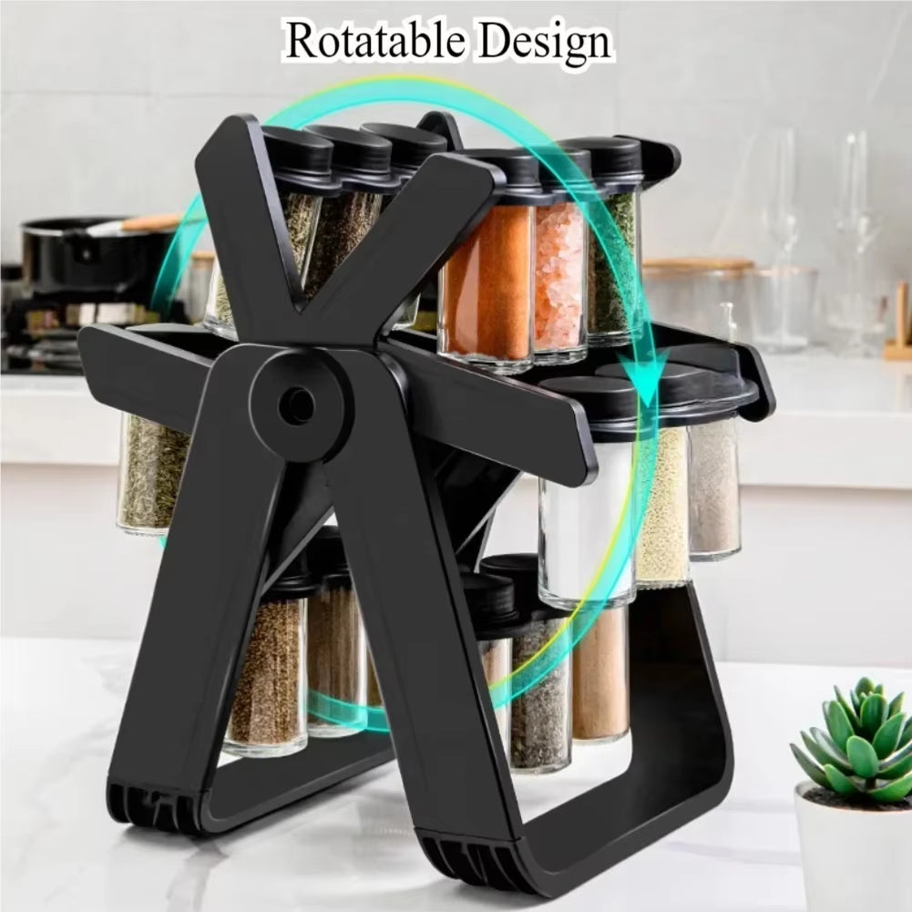 Household Rotating Storage Rack Rotating Glass Spice Rack Set Kitchen Storage Rack Spice Storage Rack Seasoning Storage Rack