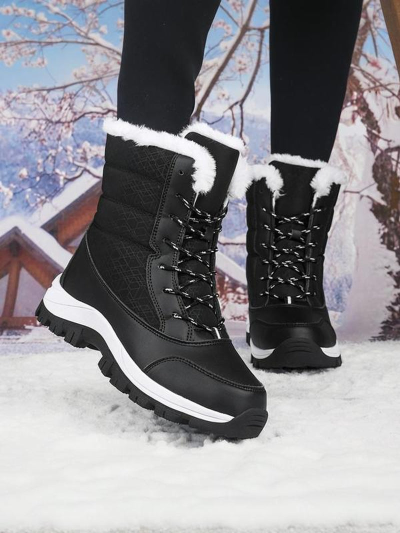 Women'S Warm Outdoor Lightweight Hiking Boots, Fall Winter Lace-Up Snow Boots, Fleece Lined, Windproof Non-Slip Waterproof, Daily Wear & Sports