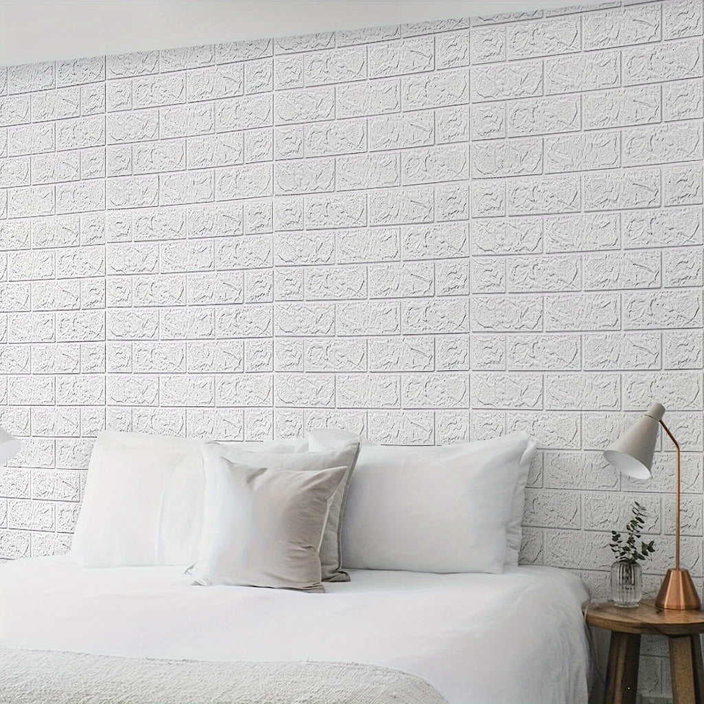 100pcs DIY 3D Wall Sticker Wallpaper, Wall Panel With Knife Foam Soft Brick Self Adhesive Waterproof Mould Proof Room Home Living Room Bahtroom Kitchen Bedding Room Decoration