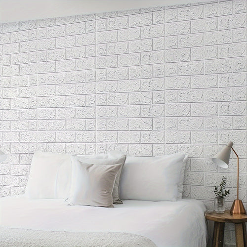 100pcs DIY 3D Wall Sticker Wallpaper, Wall Panel With Knife Foam Soft Brick Self Adhesive Waterproof Mould Proof Room Home Living Room Bahtroom Kitchen Bedding Room Decoration