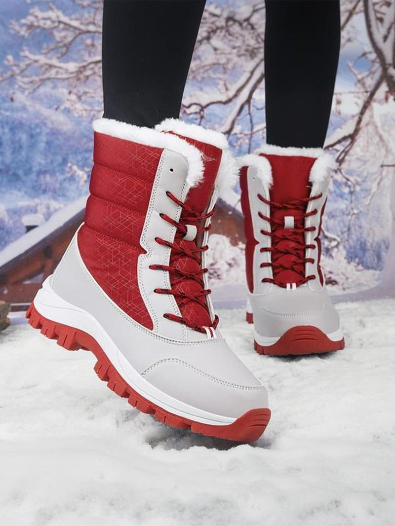 Women'S Warm Outdoor Lightweight Hiking Boots, Fall Winter Lace-Up Snow Boots, Fleece Lined, Windproof Non-Slip Waterproof, Daily Wear & Sports