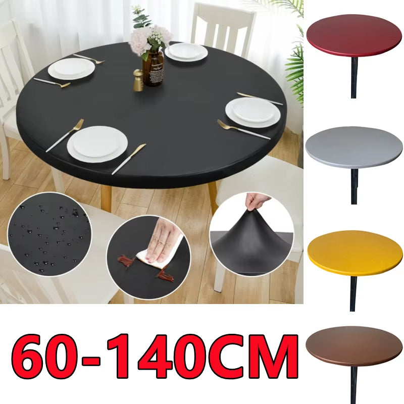 New 60-140Cm Weding round Table Cover Waterproof Case Dining Table Oil-Proof Elastic Tablecloth Fitted Wedding Decoration Hotel