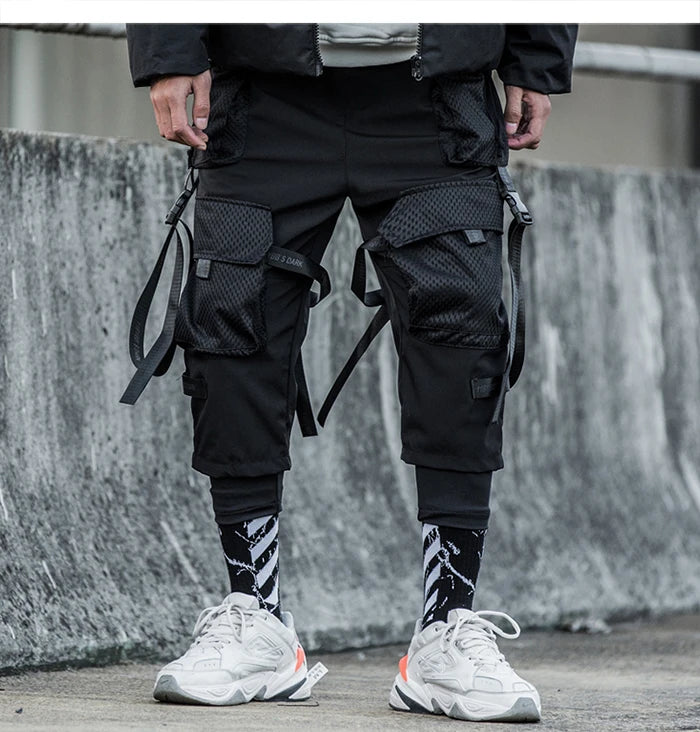 Ribbons Multi Pockets Cargo Pants Harajuku Casual Track Trouser Streetwear Techwear Pants Joggers Cyberpunk Men's clothes