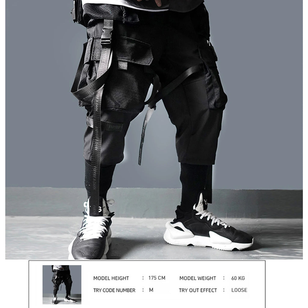 Ribbons Multi Pockets Cargo Pants Harajuku Casual Track Trouser Streetwear Techwear Pants Joggers Cyberpunk Men's clothes