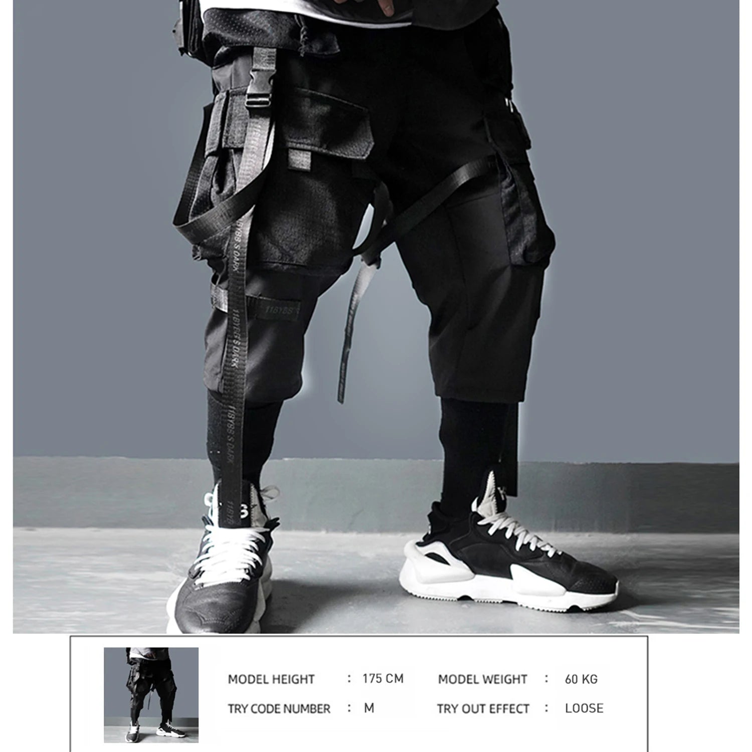 Ribbons Multi Pockets Cargo Pants Harajuku Casual Track Trouser Streetwear Techwear Pants Joggers Cyberpunk Men's clothes