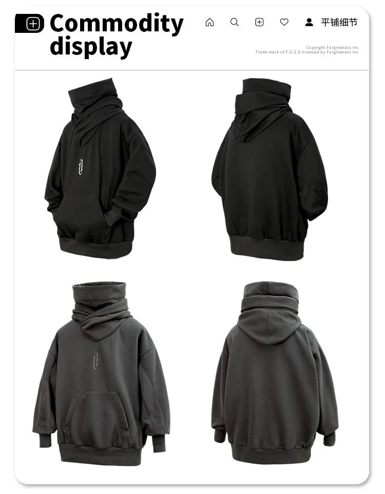 Autumn winter High collar hoodie loose comfortable Men's clothes Harajuku Hiphop streetwear Fleece hooded oversize Sweatshirt