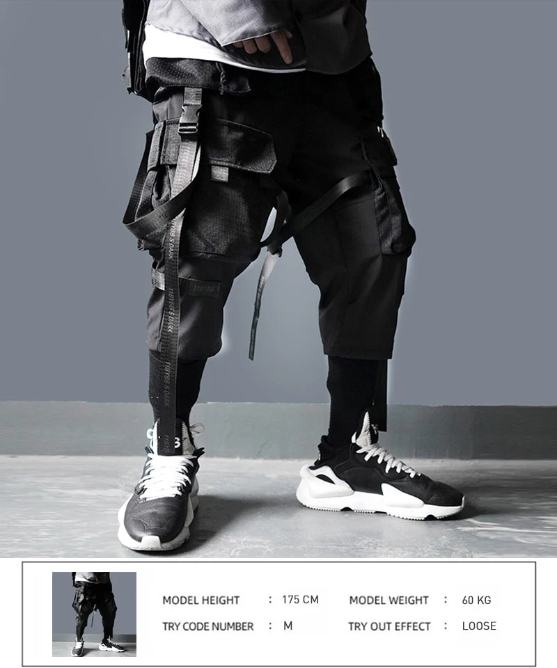 Ribbons Multi Pockets Cargo Pants Harajuku Casual Track Trouser Streetwear Techwear Pants Joggers Cyberpunk Men's clothes