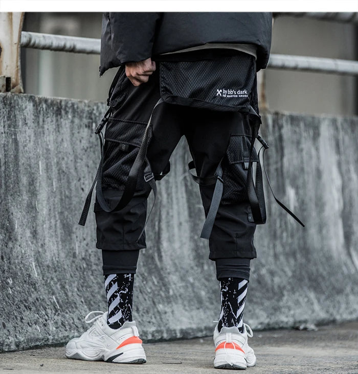 Ribbons Multi Pockets Cargo Pants Harajuku Casual Track Trouser Streetwear Techwear Pants Joggers Cyberpunk Men's clothes