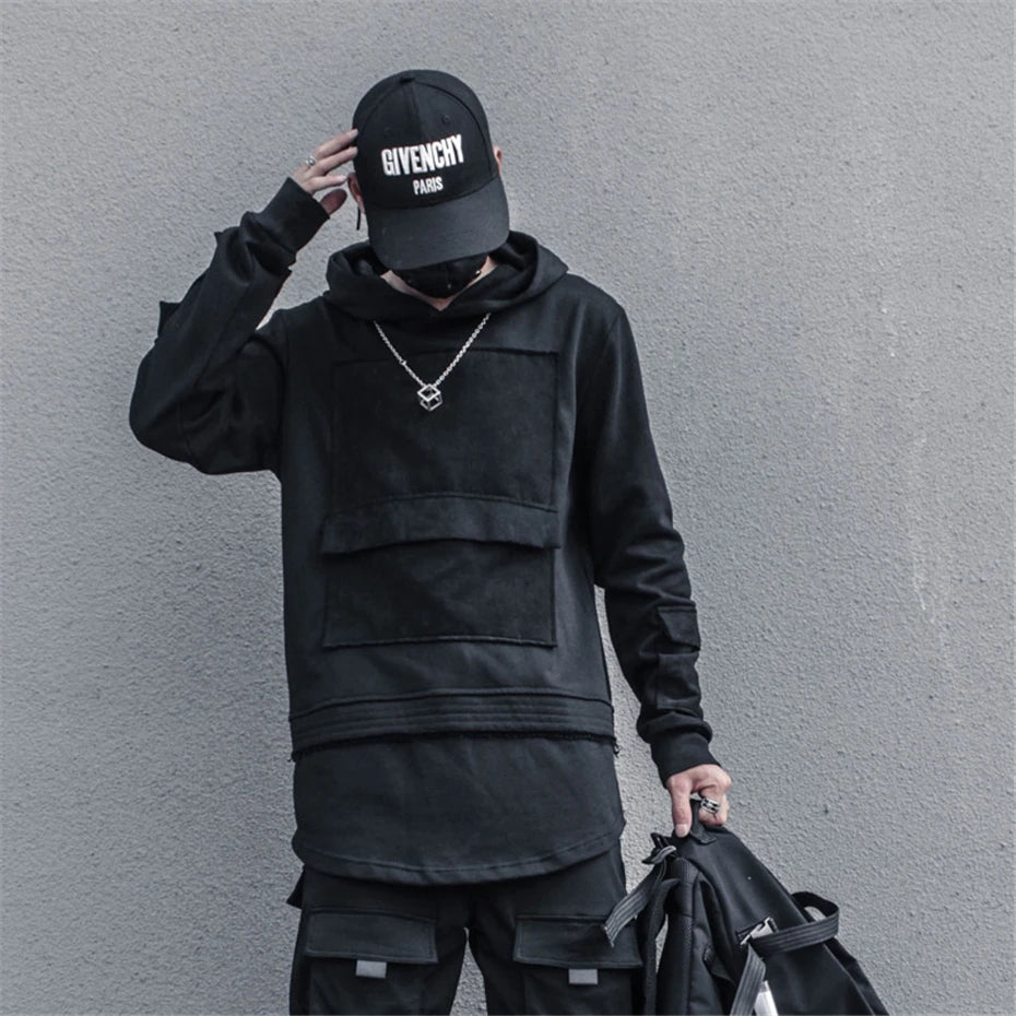 Unisex Harajuku Hoodie Sweatshirt Men's clothes Patchwork Design Cotton Pullover HipHop hooded oversized Streetwear Tactical
